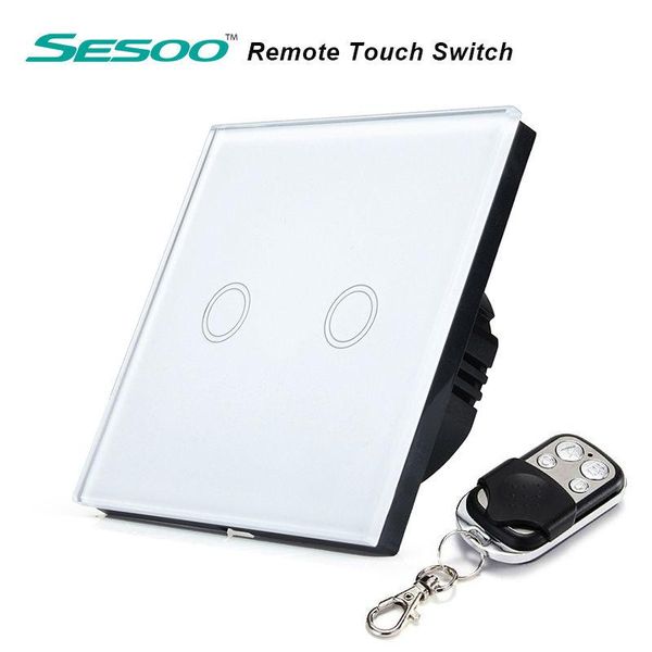 

smart home control sesoo eu standard light switch 2 gang 1 way , with remote ,crystal glass panel,wall for improvement