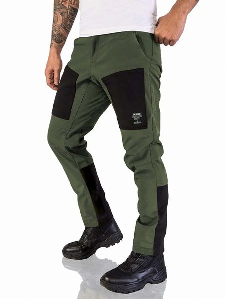 

men colorblock slogan patched detail pants y6zk#, Black