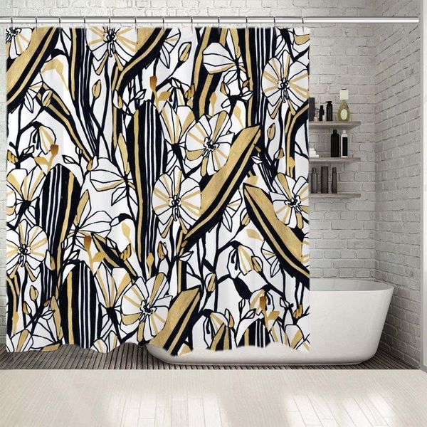 

shower curtains curtain orchids pattern exotic jungle natural flower garden painting style botanic illustration beige black