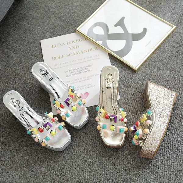 

shoes slippers casual low slides slipers women on a wedge heeled mules luxury 2021 high spring fabric pu rome basic rubber bling, Black