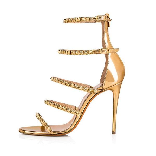 

sandals summer style fashion large size solid color rivet stiletto banquet dress all-match thin belt rhinestone women's shoe, Black