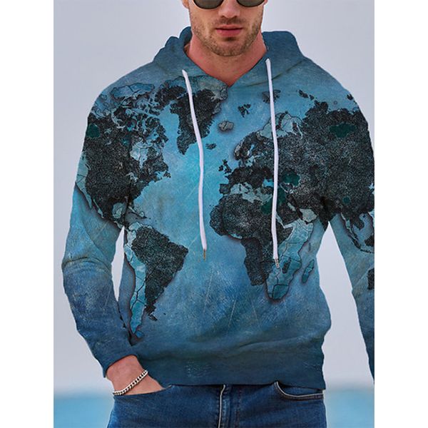 

map island design pattern men s 3d printing hoodie visual impact party punk gothic round neck american sweatshirt hoodie, Black