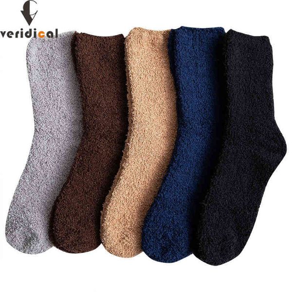 5 paia/lotto uomini addensare moda inverno caldo pile corallo soffice colore solido sonno calze da letto maschili Calcetines