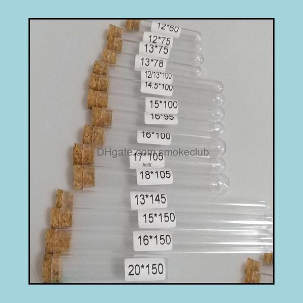 Laborbedarf, MRO, Büro, Schule, Unternehmen, Industrie, Kunststoff-Reagenzglas mit Stopfen, 10,2 cm, 15 x 100 mm, 11 ml, transparent, Lebensmittelqualität, Kork, Appd-Packung mit 10 Stück