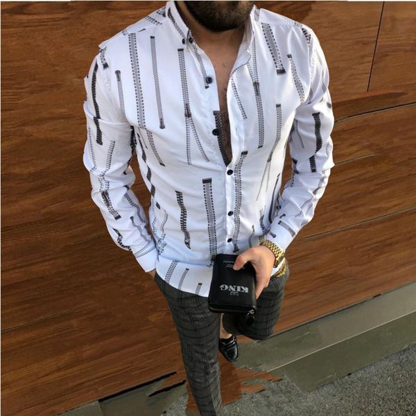 

2021 koszule autumn new men vintage oversized white striped print black long sleeve shirts hawaiian shirt mens moda hombre 2tj7, White;black