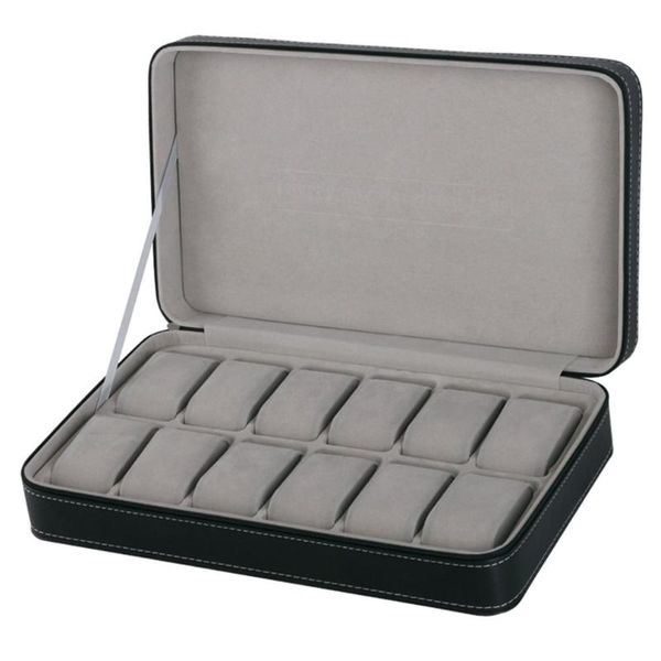 

watch boxes & cases outad display box 12 grid organizer storage case holder foam pad pillow gift for transparent glass leather, Black;blue
