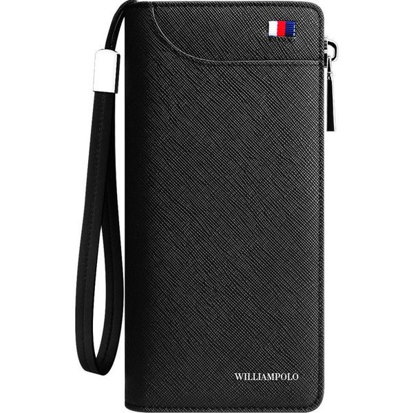 

wallets men long style card holder male purse zipper large capacity brand geniune leather wallet for, Red;black