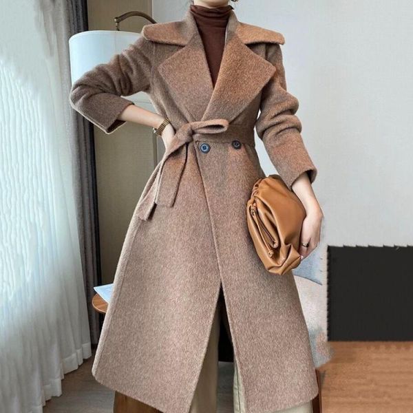 

women's wool & blends women winter plus cotton padded albaka alpaca jacket female long high-end double-sided cashmere woolen coat, Black