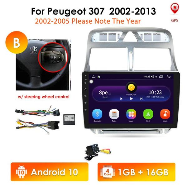 

player 2din android 10 car dvd multimedia stereo for 307 307cc 307sw 2002-2013 radio gps navigation wifi bluetooth