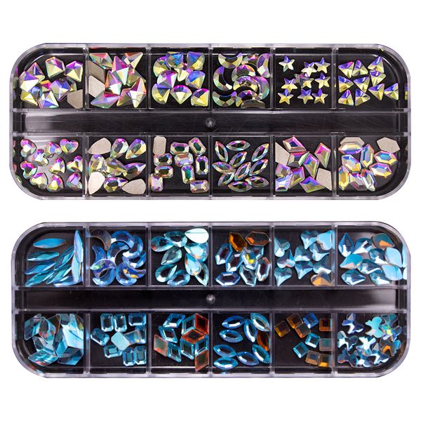 12 griglie grande cristallo acrilico Nail Art Strass Set ab diamante Flatback forma a fondo piatto Per unghie Decorazioni Designer strumenti per manicure accessori NAR021
