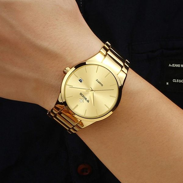 

wristwatches wwoor luxury mens gold watch 2021 brand fashion minimalist quartz men stainless steel waterproof date wrist xfcs, Slivery;brown