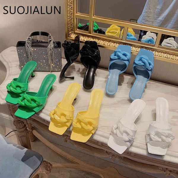 

suojialun 2021women summer sandal shoes fashion brand buckle slides ladies thin high heel slipper open toe casual dress pumps k78, Black