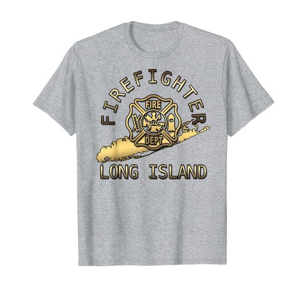

long island ny firefighter fire dept. emblem t-shirt, White;black