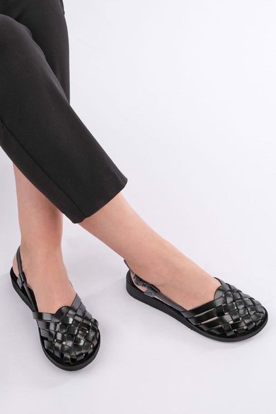 

sandals women's leather fronting indoor 1122, Black