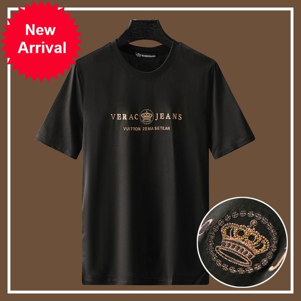 

2021 crown embroidery men t fashion streetwear mercerized cotton short thin man shirt f4a7, White;black