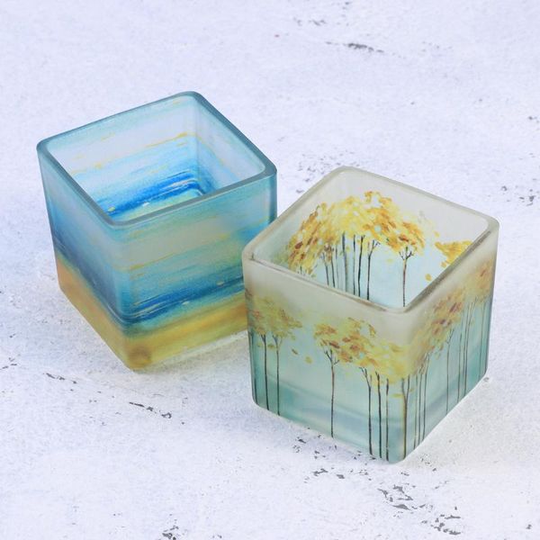 

candle holders 6cm nordic glass candlestick wedding banquet decoration color printing square holder restaurant home