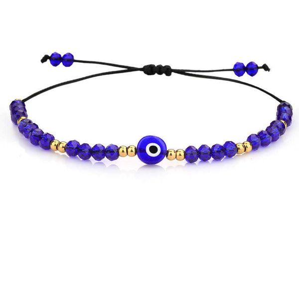 Handgefertigtes geflochtenes Evil Blue Eye-Armband aus Edelstahl mit Kristallperlen, Armbänder für Frauen und Mädchen