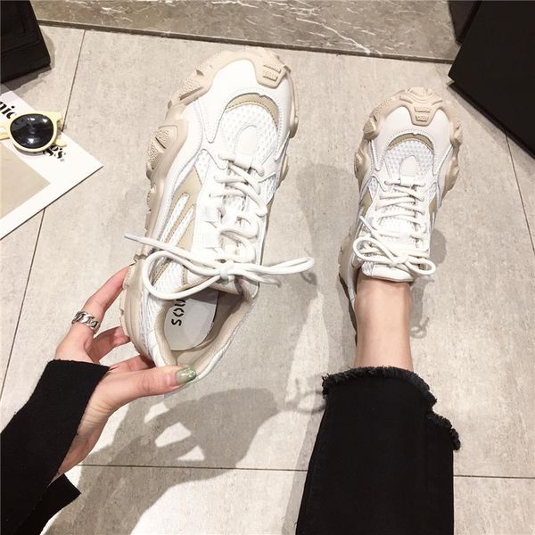 

2021 spring casual shoes round head lace up mesh breathable red sports forrest gump student running trend