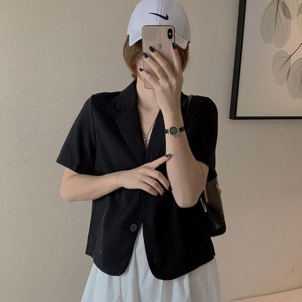 

women's suits & blazers short sleeve loose crop summer womens outwear korean office lady leisure single breasted clothes, White;black