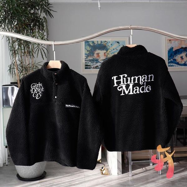 

men's sweaters human made girls don't cry lamb sweater casual women's jacket oversize half-open button pullover, White;black
