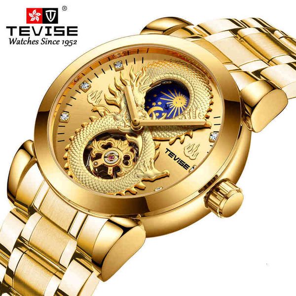 

dragon tevise 2021 men watches skeleton automatic mechanical male luxury sports relogio masculino, Slivery;brown