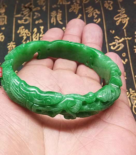 

100%real jade handmad 7a emerald hand carved hollow flower jade bangle green jade bangles women emerald bracelet, Red;blue