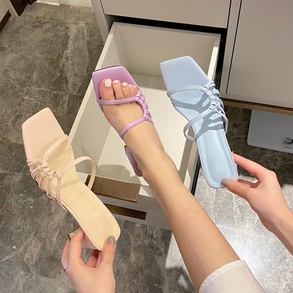 

slippers 2021 summer low heels slides female peep toe square heel slipper brand sandals women big size flip flops, Black