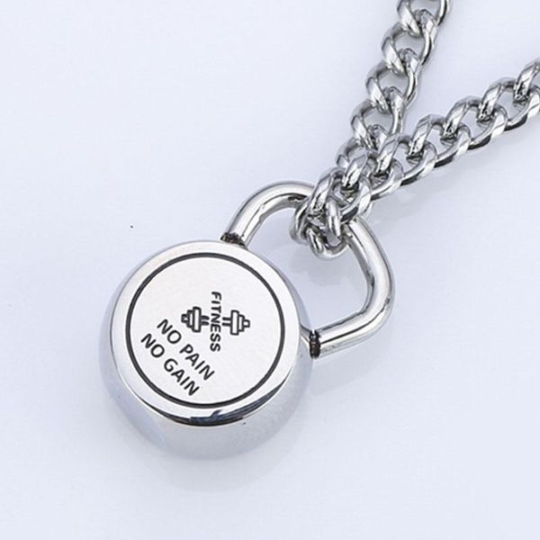 

pendant necklaces necklace men fitness kettlebell pendants stainless steel chain jewelry for neck hip hop simple women wholesale, Silver