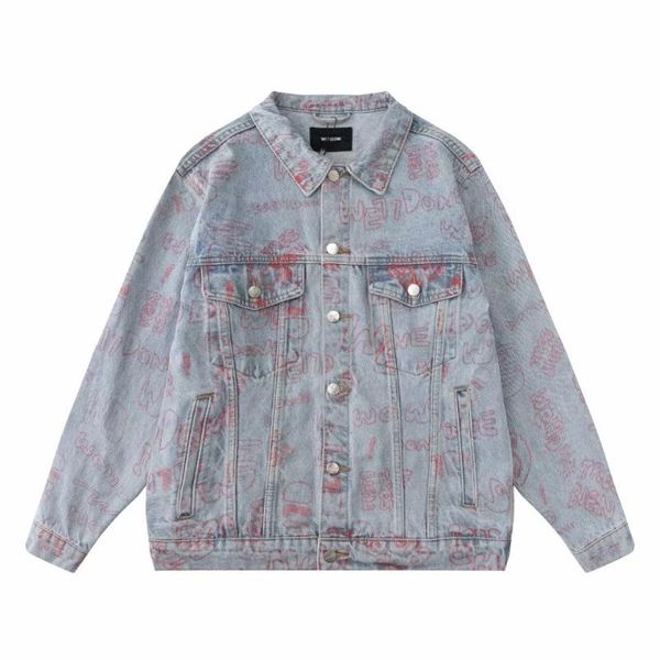 

men's jackets 2021 welldone denim jacket and women's 1:1 full letter graffiti printed loose, Black;brown