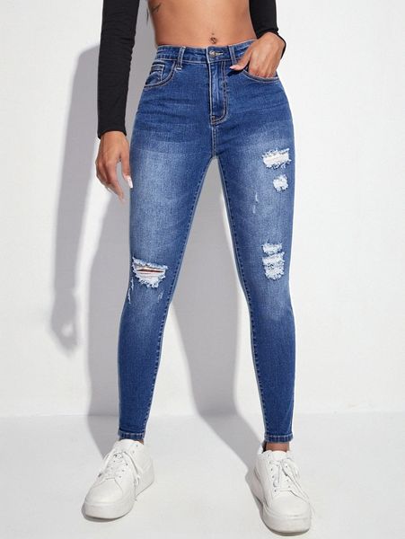 

zipper fly ripped skinny jeans w75w#, Blue