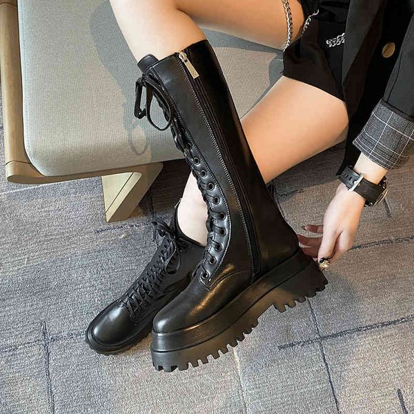 

2021 autumn and winter psh british style martin boots thick soled knee length long knights, Black