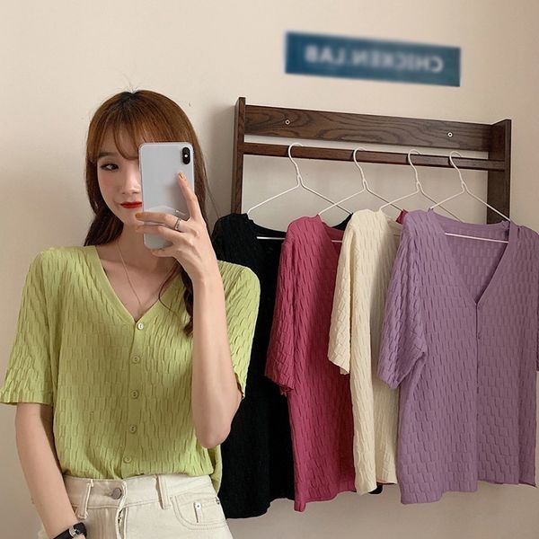 

effects color v-neck loose casual wild breien short mouwen summer new women breathing t-shirt top, White