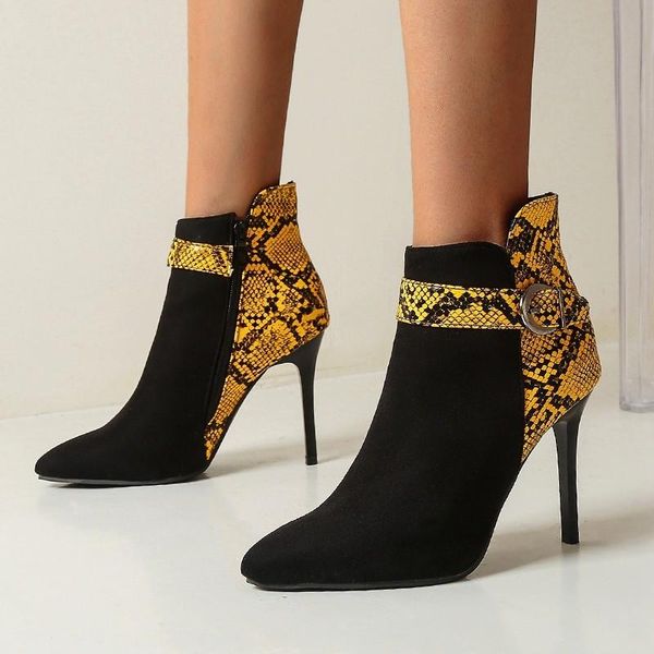 

boots handmade shoes woman black stiletto booties women ankle 2021 pointed toe high heels snake print plus size 41 42
