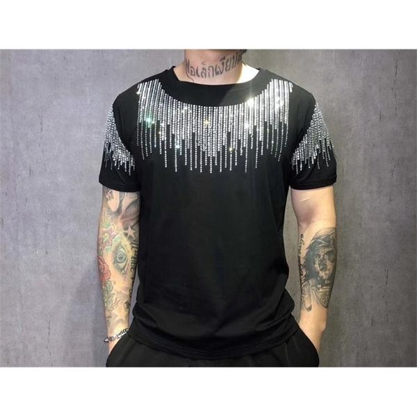 

2021 new summer t shirt men casual tshirts rhinestone fashion man tees dvk1, White;black