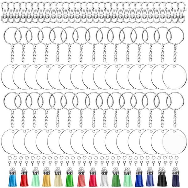 

keychains null 180 pcs acrylic keychain blanks with key rings round clear discs circles colorful tassel pendant clips for diy, Silver