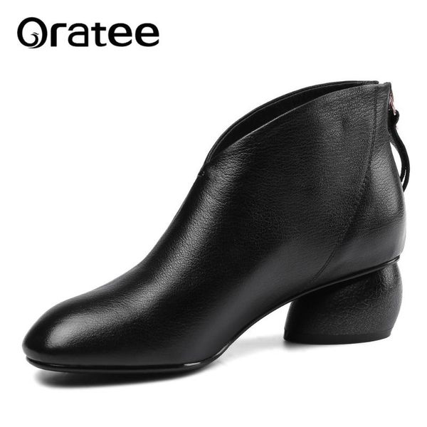 

boots women's vintage winter genuine leather warm plush back zipper boot black ankle woman shoes