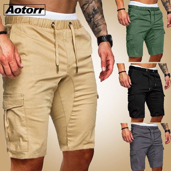 

2021 summer casual shorts men's cargo multi-pocket shorts male solid color drawstring trunks fashion short pants streetwear, White;black