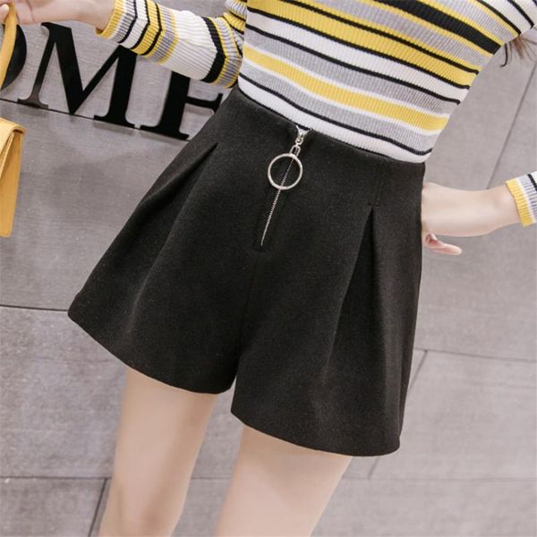 

women's shorts 2021 autumn winter women woolen high waist female slim wide leg plus size loose brief outwear wz705, White;black