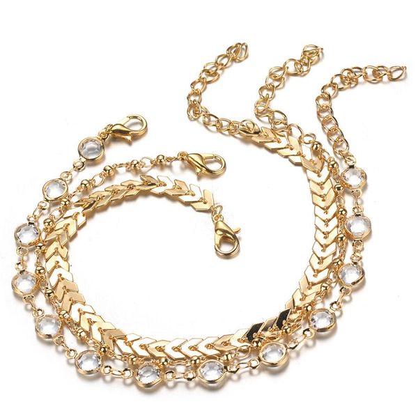 

anklets three layers fishbone crystal anklet foot chain, Red;blue
