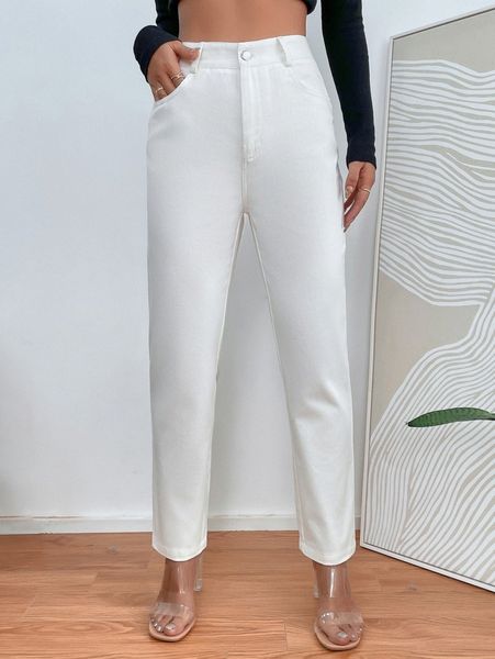 

petite high waist slant pocket pants s0du#, Black;white