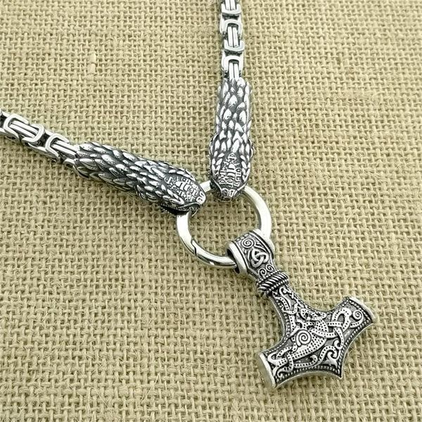 

pendant necklaces viking odin warrior goat head necklace stainless steel domineering snake king chain fashion men's jewelry, Silver