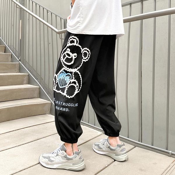 

men's pants hip hop men loose joggers with funny print streetwear harem clothes ankle length trousers harajuku sport, Black