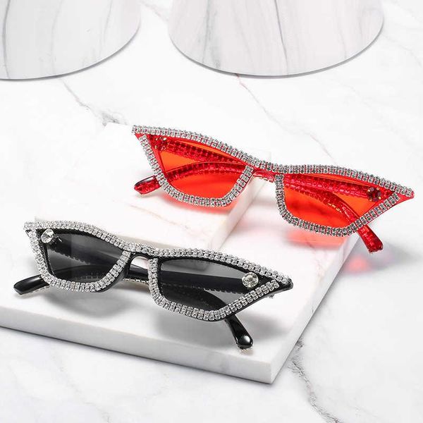 

fashion sunglasses frames with 2021 diamond, personality fashion, manual point drilling cat's eye sunglasses, women's exaggerated, Black