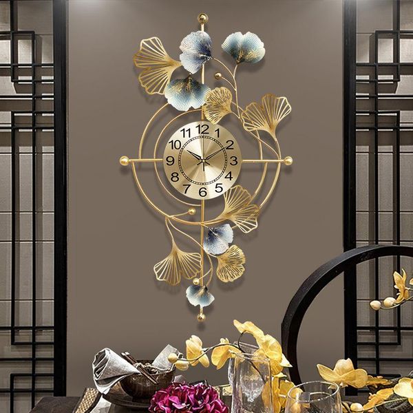 Relógios de parede O Ginkgo Biloba Grande Clock Metal Tridimensional Home Sala de Living Fundo Decoração Muda Gold Watch