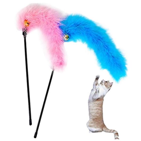 

cat toys 2 pcs feathers artificial feather toy funny short stem for (ran color)