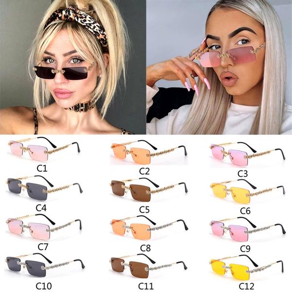 

sunglasses rimless diamond women 2021 rectangle steampunk crystal retro rhinestone glasses uv400 oculos, White;black