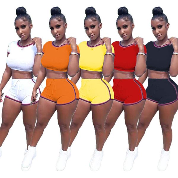 

plus size 2xl summer women sportswear outfits solid color tracksuits short sleeve t-shirt crop shorts two piece set jogger suit 4538, Gray