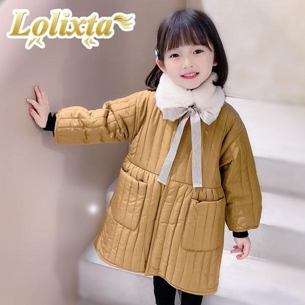

jackets kids 1-8year fashion korean winter warm thicken cotton long coats for little girls toddler casual khaki children clothes, Blue;gray