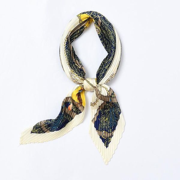 

scarves fashion women silk pleated scarf luxury solid neck stripe foulard femme crinkle band girl neckerchief 55*55cm, Blue;gray