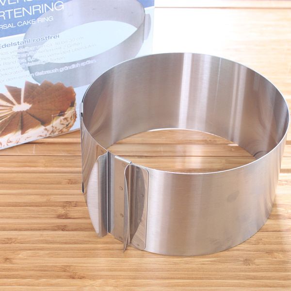 Einziehbares Edelstahl-Kreis-Mousse-Ring-Backwerkzeug-Set, Kuchenform, Formgröße, verstellbares Backgeschirr, 16–30 cm, 6–12 Zoll + B + Q 210225